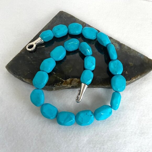Sterling Silver 925 Southwest Style Chunky Beaded Dyed Turquoise Necklace 17.5" - Picture 2 of 16